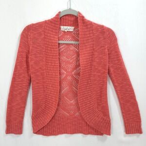 Coral Crochet Open Knit Cardigan Girls 7/8 Cotton Blend Sweater Layering Boho